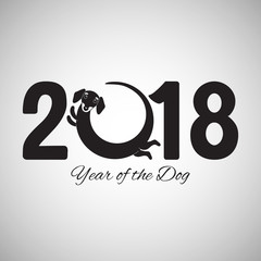 Fototapeta premium Happy new year of the dog 2018, card, postcard, vector illustration, cute funny dachshund round logo design