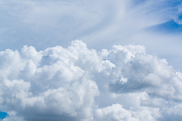 Naklejka na ściany i meble Blue sky with soft tiny cloud, cloudscape on sunny day for background or postcard.