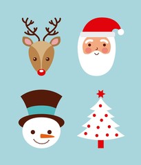 set of christmas santa deer tree and snowman vector illustration