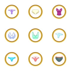 Female linen icons set, cartoon style