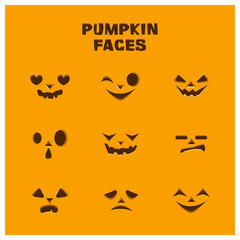 Nine different pumpkin face templates