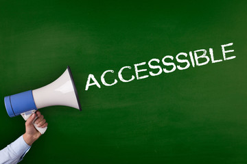 Hand Holding Megaphone with ACCESSIBLE Announcement