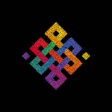 Graphic illustration of color dots endless knot symbol