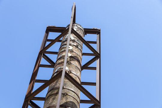 The last remaining chimney of the canning industry in Bueu, Galicia, Spain