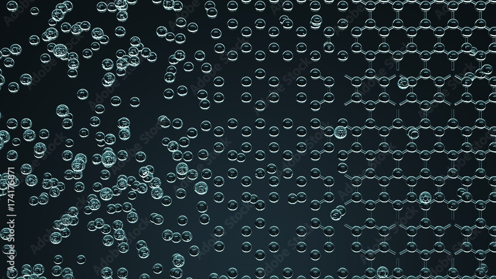 Leinwandbilder composing hexagonal molecular structure with glass particle models, 3d rendering