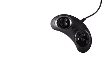Stylish black joystick on a white background. Video game console GamePad on a white background. Isolated on white © alatielin