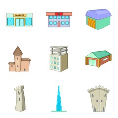 Mansion icons set, cartoon style