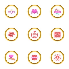 Naklejka premium Happy mama day icons set, cartoon style