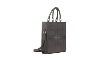 Black womens leather handbag  on isolated background.