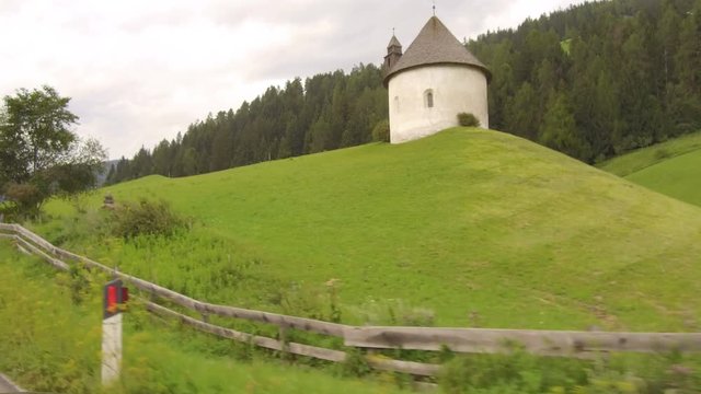 tracking shot little church, Lienz, Dolomiti