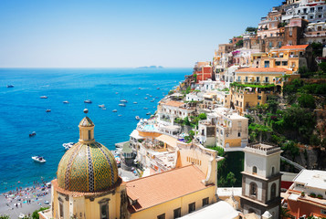 view of Positano - famous old italian resort, Italy, retro toned