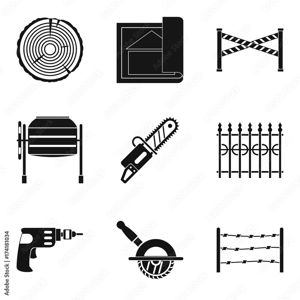 Poster building material icons set, simple style