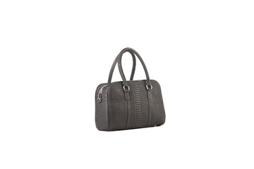 Women's black leather bag on an isolated background.