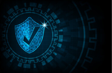 Cyber security concept: Shield With check mark icon on digital data background. Ransomware alert, technology ,cyber secueity,cybercrime.
