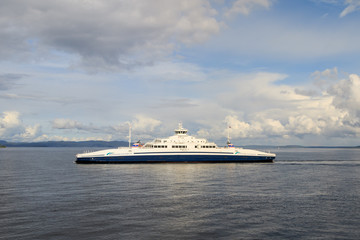 Fototapeta na wymiar Horten - Moss Ferry crossing Oslofjord in Norway