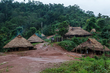 Fototapeta na wymiar Lua PraGum hill tribe village Maintaining the architectural style and material used strictly. Only a few are left in Thailand.Lua forest clutching a gem of mystical mountain.Unseen THAILAND,Boklua NAN