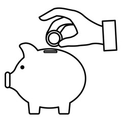hand human with piggy savings isolated icon vector illustration design