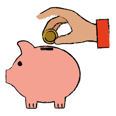 hand human with piggy savings isolated icon vector illustration design