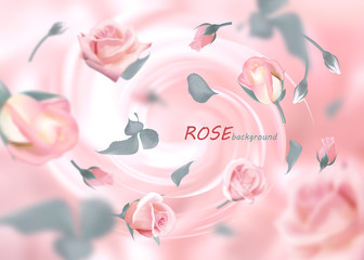 The buds of gently pink roses are flying in a whirlwind. Quality realistic vector, 3D