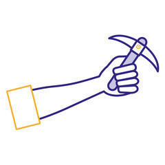 hand human with pick mine tool icon vector illustration design