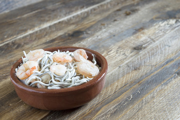 Baby eels with prawns