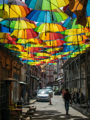 colorful hanging umbrellas in Istanbul