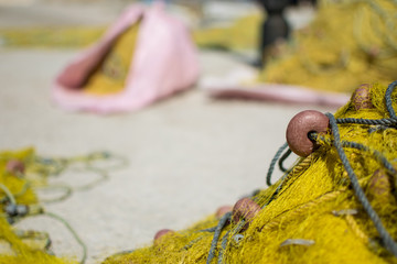close up of a yellow fishing net
