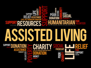 Assisted Living word cloud collage, concept background