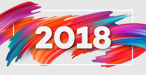 2018 New Year on the background of a colorful brushstroke oil or acrylic paint design element for presentations, flyers, leaflets, postcards and posters. Vector illustration - obrazy, fototapety, plakaty