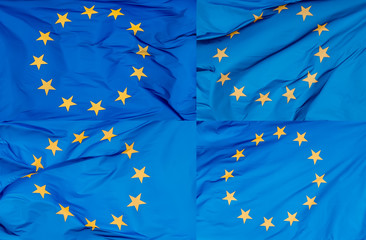 A collage of photos of the European flag in the wind