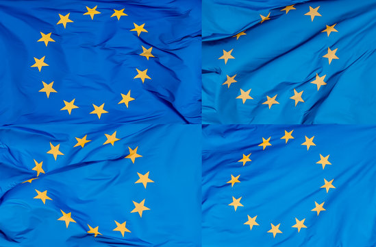 A collage of photos of the European flag in the wind © yelantsevv