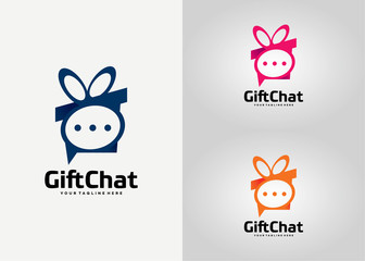Gift Chat Logo Template Design Vector, Emblem, Design Concept, Creative Symbol, Icon