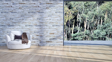 Obraz na płótnie Canvas Modern bright living room, white wall. 3D rendering