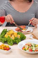 Cropped image of asian woman have breakfast