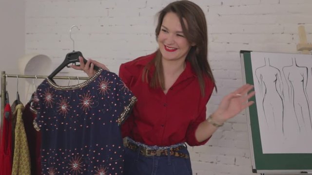 Woman and her wardrobe, women's clothing, fashion design, chooses a dress, shopping clothes