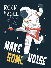 Fototapeta na wymiar Astronaut playing guitar in space. Rock & roll. Vector illustration for t-shirt and print design