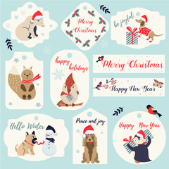 Fototapeta na wymiar Set of Christmas, New Year holiday tags and badges