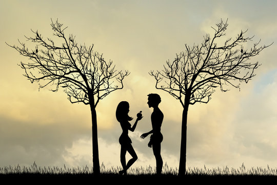 Adam and Eve in the Eden garden