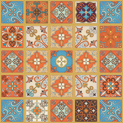 Seamless pattern with portuguese tiles in talavera style. Azulejo, moroccan, mexican ornaments.