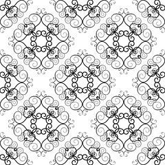 Floral seamless pattern. Large black decorations on white background