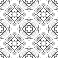 Floral seamless pattern. Large black decorations on white background