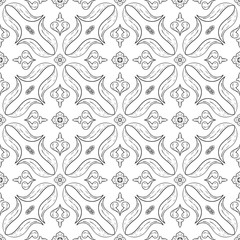 Floral seamless pattern. Black ornaments on white background