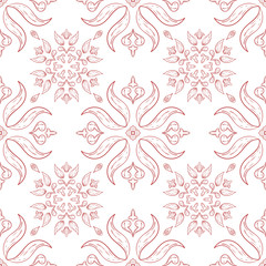 Red flowers. Classic ornaments on white background. Seamless pattern