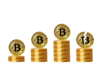 Bitcoin. Bitcoin on isolated background. concept broken coin.