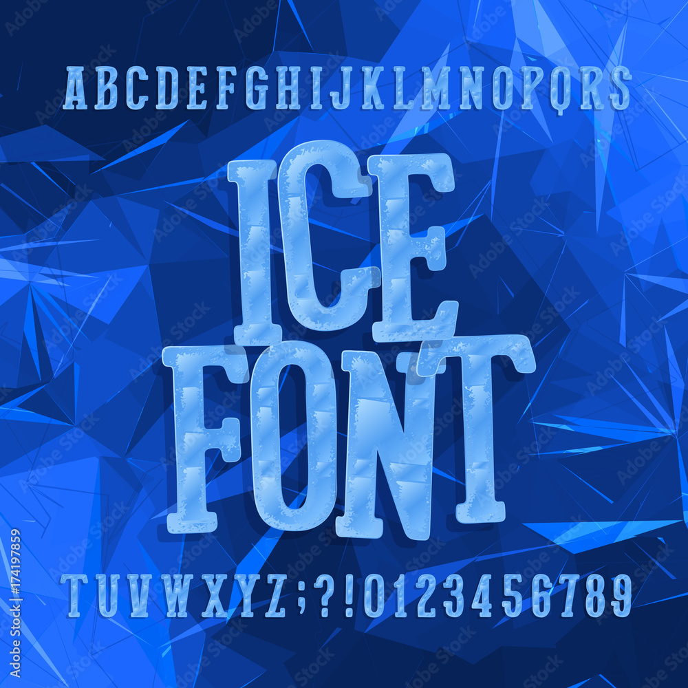 Fototapete ice typeface. alphabet font. letters and numbers. abstract blue background. stock vector hand drawn 