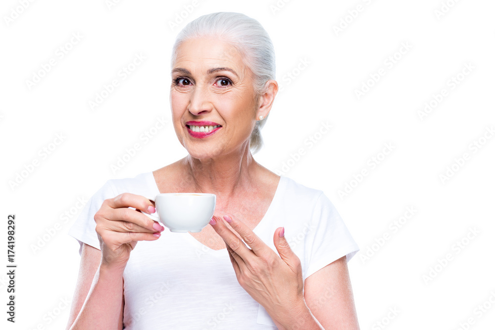 Wall mural senior woman with coffee