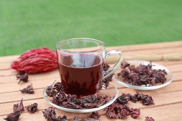 Roselle juice on wood plank.
