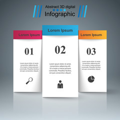 3D infographic design template and marketing icons.Three stand paper. Vector, eps 10.