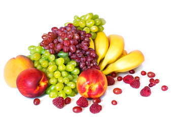 Still life with banana, grape and nectarine