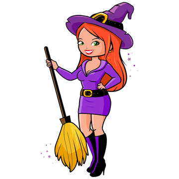 Woman in a Halloween witch costume. Vector illustration